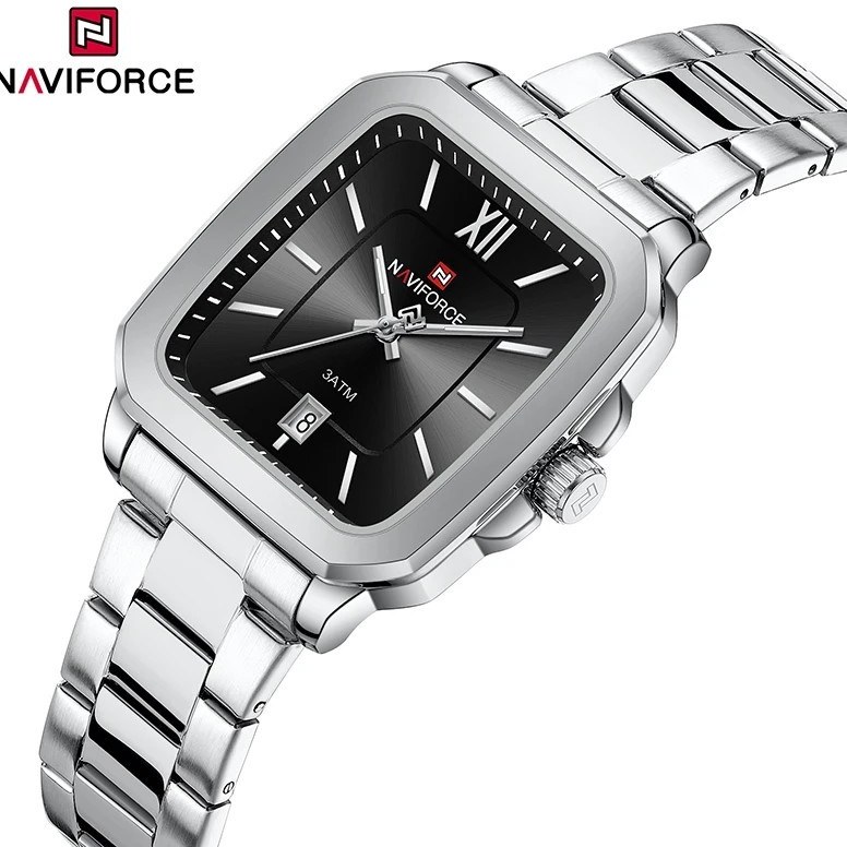ساعت مچی مردانه Naviforce مدل NF9239 | بند استیل نقره ای ، صفحه مشکی|کلاسیک