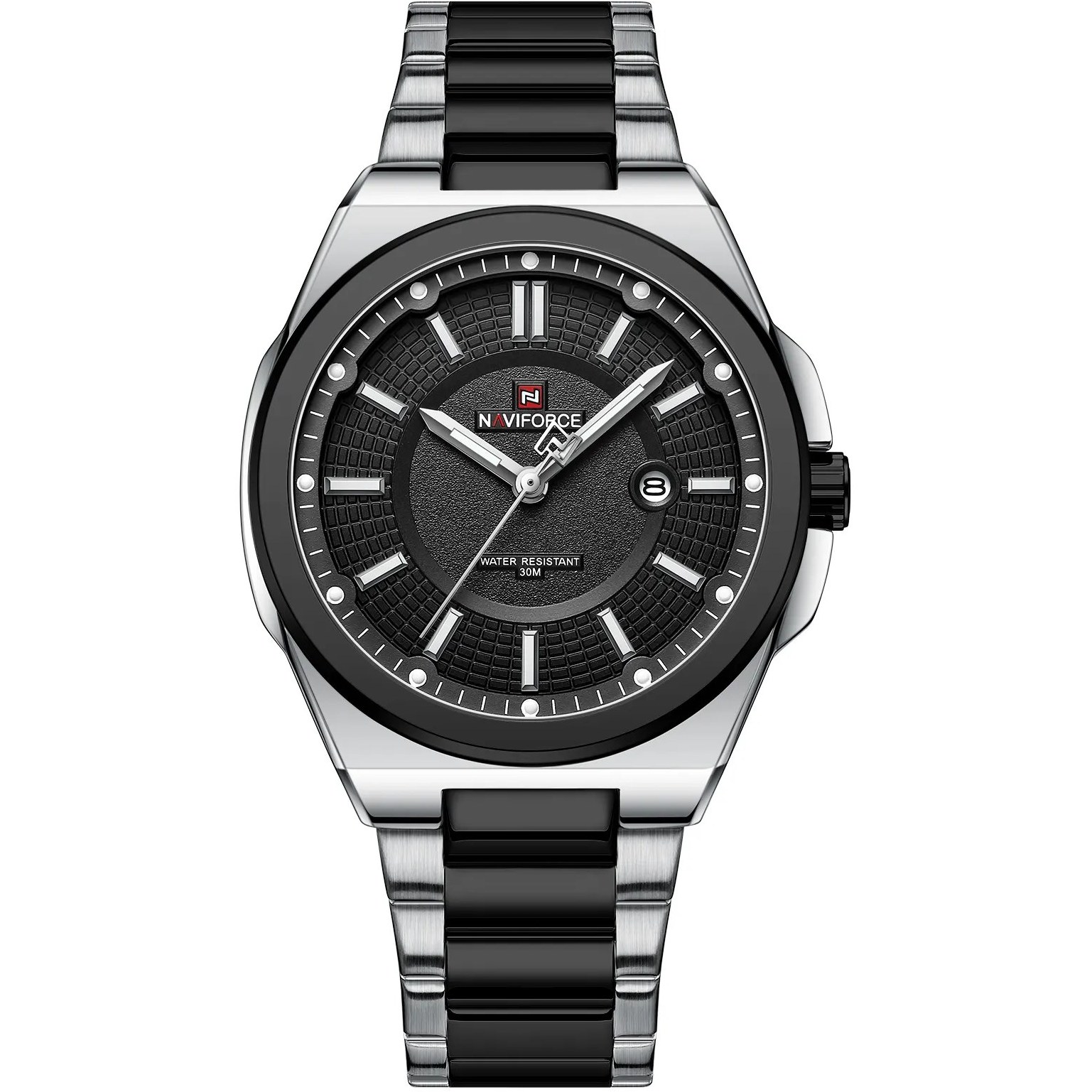 ساعت مچی مردانه Naviforce مدل NF92۱۲ | بند استیل نقره ای مشکی، صفحه مشکی |کلاسیک و رسمی