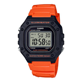 ساعت مچی Casio مدل W-218H-4B2 | بند رزینی نارنجی، دیجیتال | اسپرت و مقاوم