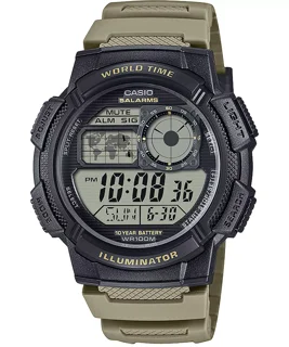 ساعت مچی مردانه Casio مدل AE-1000W-5A | بند رزینی سبز زیتونی ،دیجیتال | اسپرت و مقاوم