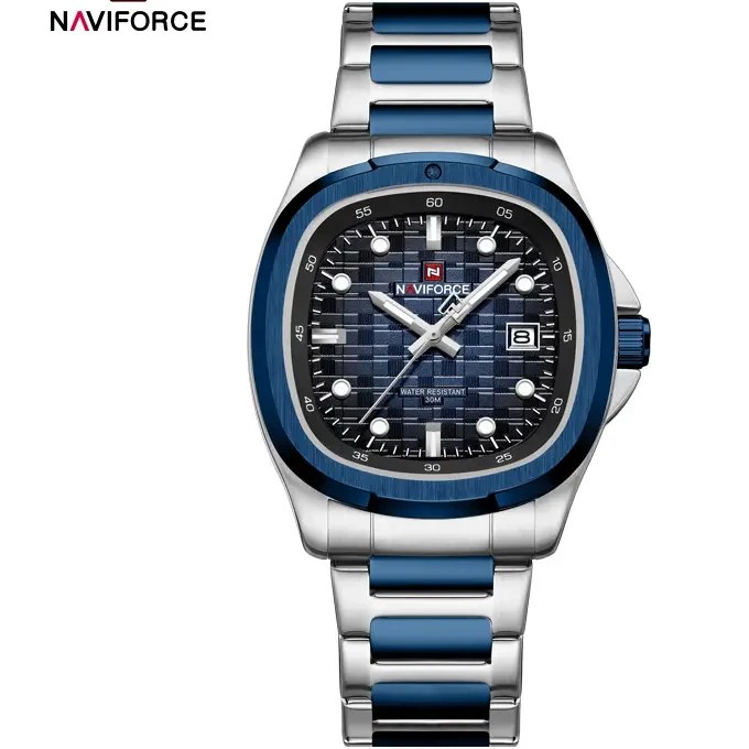 ساعت مچی مردانه Naviforce مدل NF9240 | بند استیل نقره ای آبی ، صفحه آبی، قاب نقره ای آبی