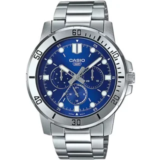 ساعت مچی مردانه کاسیو Casio MTP-VD300D-2E | بند استیل ضدزنگ، صفحه سرمه ای، ۳ موتور فعال