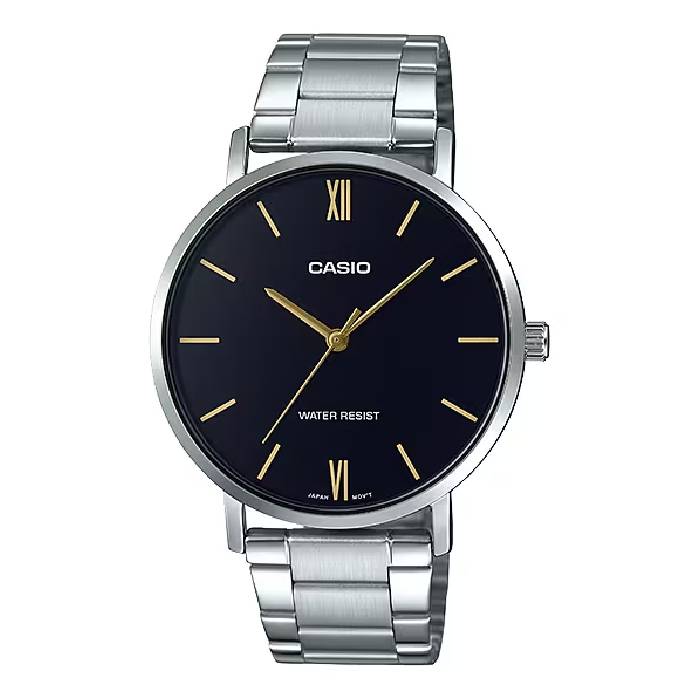 ساعت مچی مردانه Casio مدل MTP-VT01D-1B | بند استیل با صفحه مشکی کلاسیک