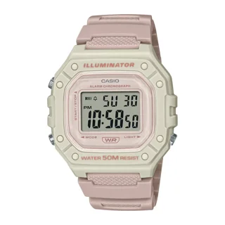 ساعت مچی Casio مدل W-218HC-4A2VDF | بند رزینی صورتی،صفحه و قاب سفید، دیجیتال | اسپرت و مقاوم