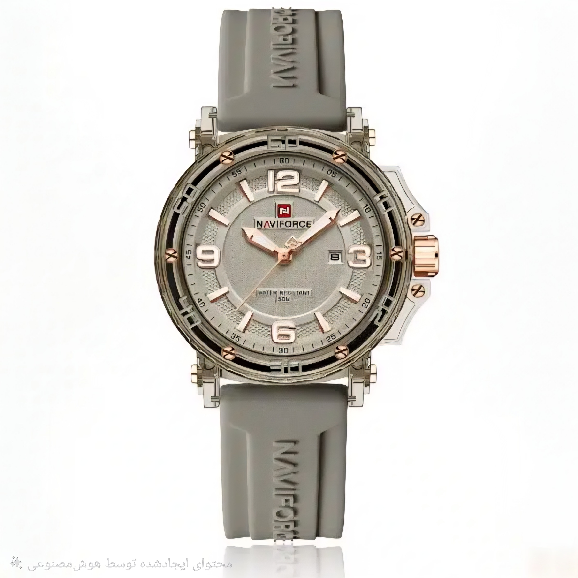 ساعت مچی زنانه Naviforce مدل NF7125 | بند سیلیکونی خاکستری، صفحه خاکستری| اسپرت