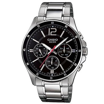 ساعت مچی مردانه Casio مدل MTP-1374d-1AVDF | بند استیل با صفحه مشکی| سه موتور فعال