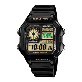 ساعت مچی مردانه Casio مدل AE-1200WH-1B | بند رزینی مشکی، دیجیتال | چند زمانه و مقاوم