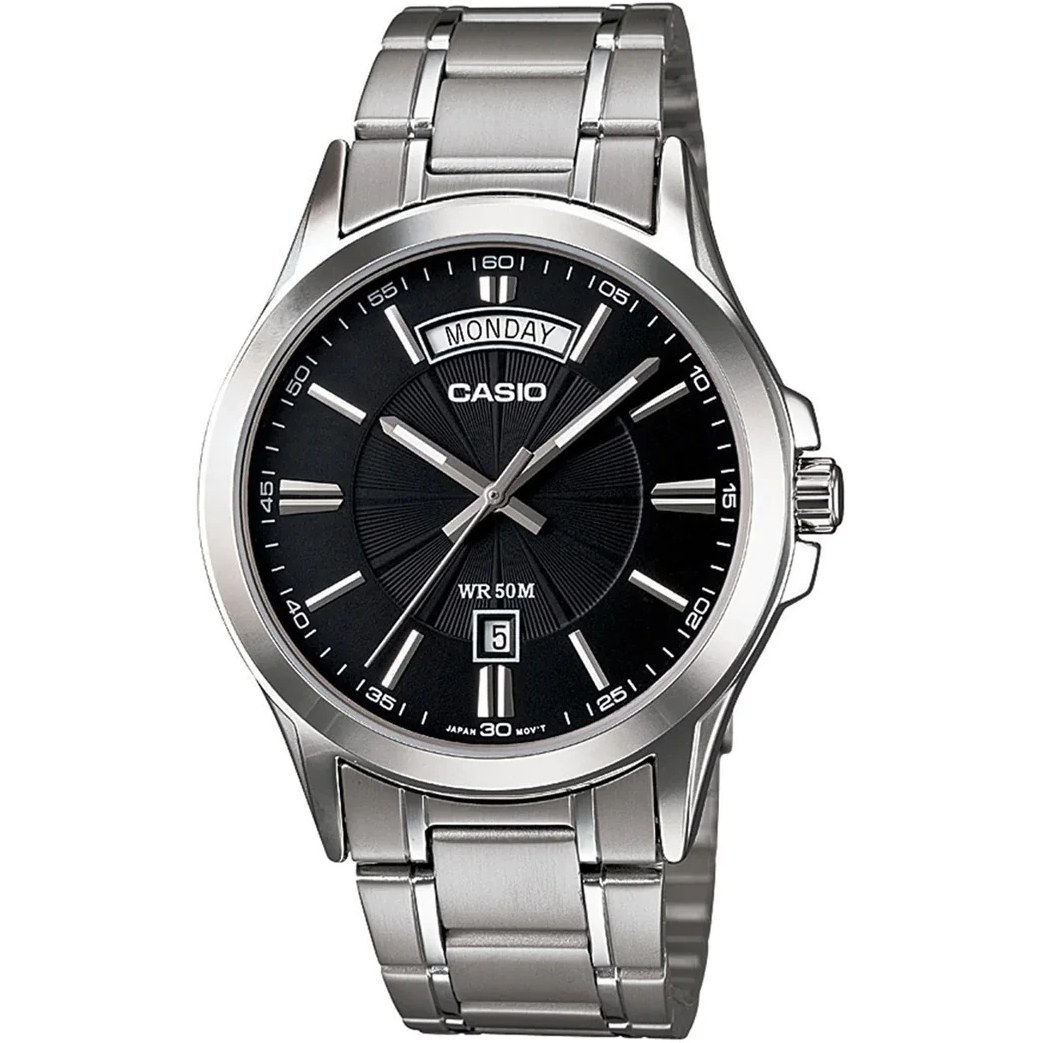 ساعت مچی مردانه Casio مدل MTP-1381D-1A | بند استیل نقره‌ای با صفحه مشکی| کلاسیک