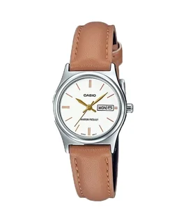 ساعت مچی زنانه Casio مدل LTP-V006L-7B2UDF | بند چرم قهوه ای و صفحه سفید کلاسیک