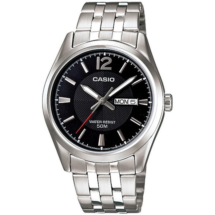 ساعت مچی مردانه کاسیو Casio MTP-1335d-1A | بند استیل نقره‌ای، صفحه مشکی کلاسیک و رسمی