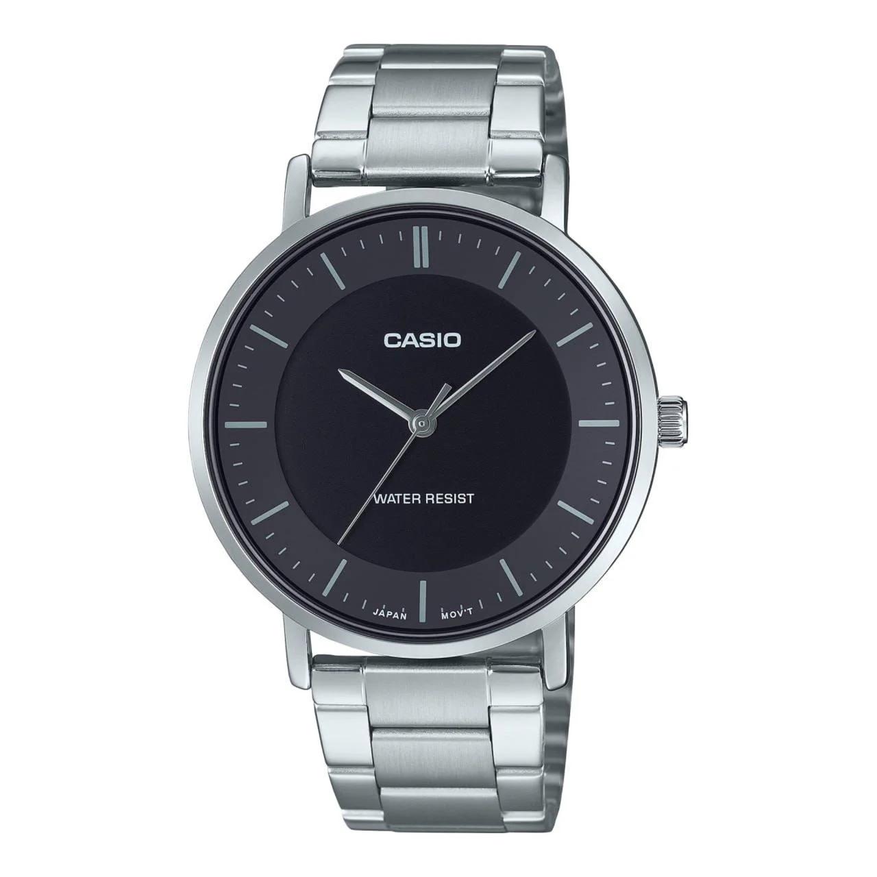 ساعت مچی مردانه کاسیو Casio MTP-VT04d-1EDF | بند استیل نقره‌ای، صفحه مشکی، مینیمال