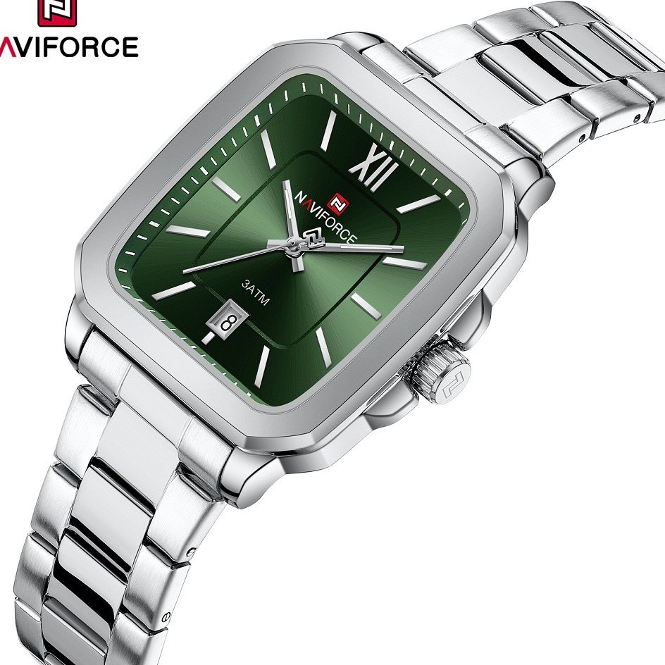 ساعت مچی زنانه Naviforce مدل NF9239 | بند استیل نقره ای ، صفحه سبز|کلاسیک