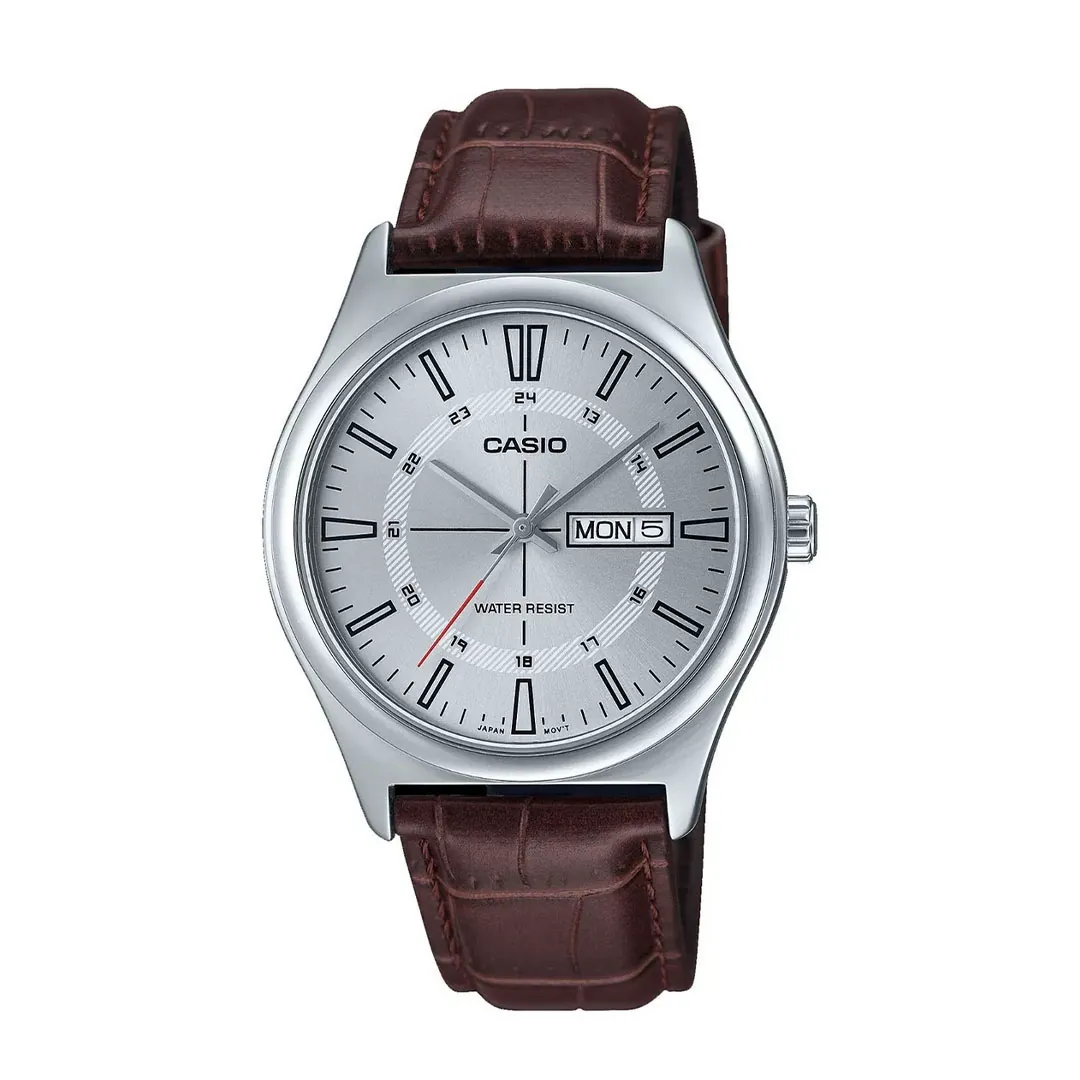 ساعت مچی مردانه کاسیو Casio MTP-V006L-7CUDF | بند چرمی قهوه ای، صفحه سفید کلاسیک و رسمی