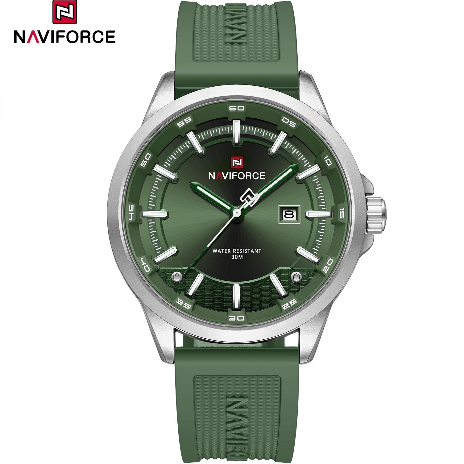 ساعت مچی مردانه Naviforce مدل NF9248 | بند سیلیکونی سبز، صفحه سبز | اسپرت و مقاوم
