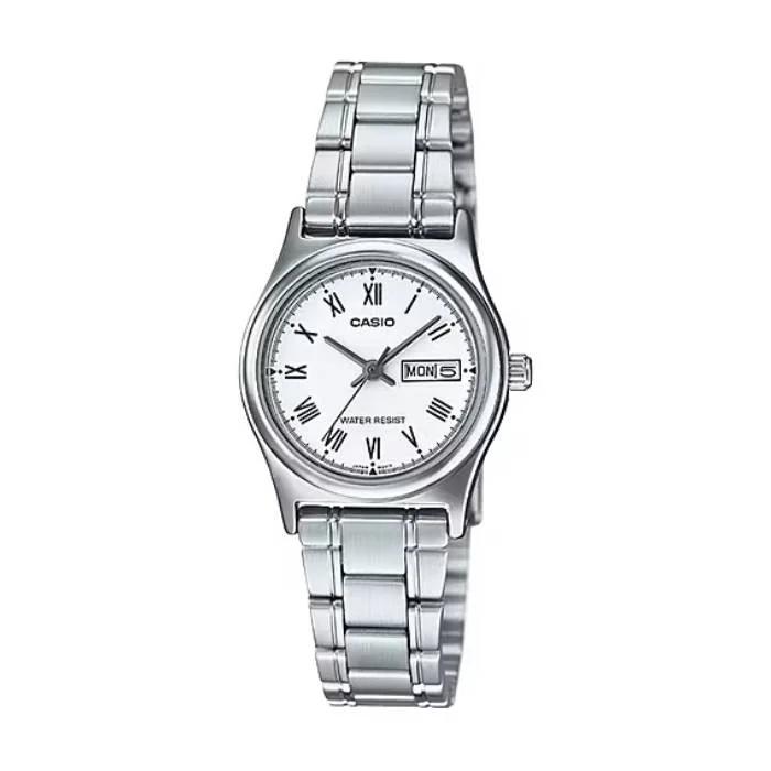 ساعت مچی زنانه Casio مدل LTP-V006D-7B | بند استیل نقره ای و صفحه سفید | کلاسیک