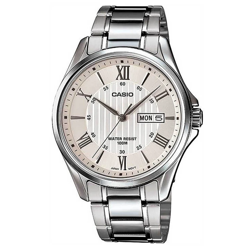 ساعت مچی مردانه Casio مدل MTP-1384D-7A | بند استیل نقره‌ای و صفحه سفید کلاسیک