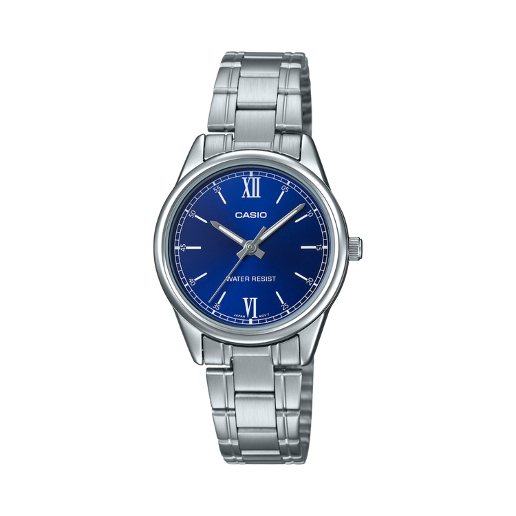 ساعت مچی زنانه Casio مدل LTP-V005D-2B2 | بند استیل نقره ای و صفحه سرمه ای | کلاسیک