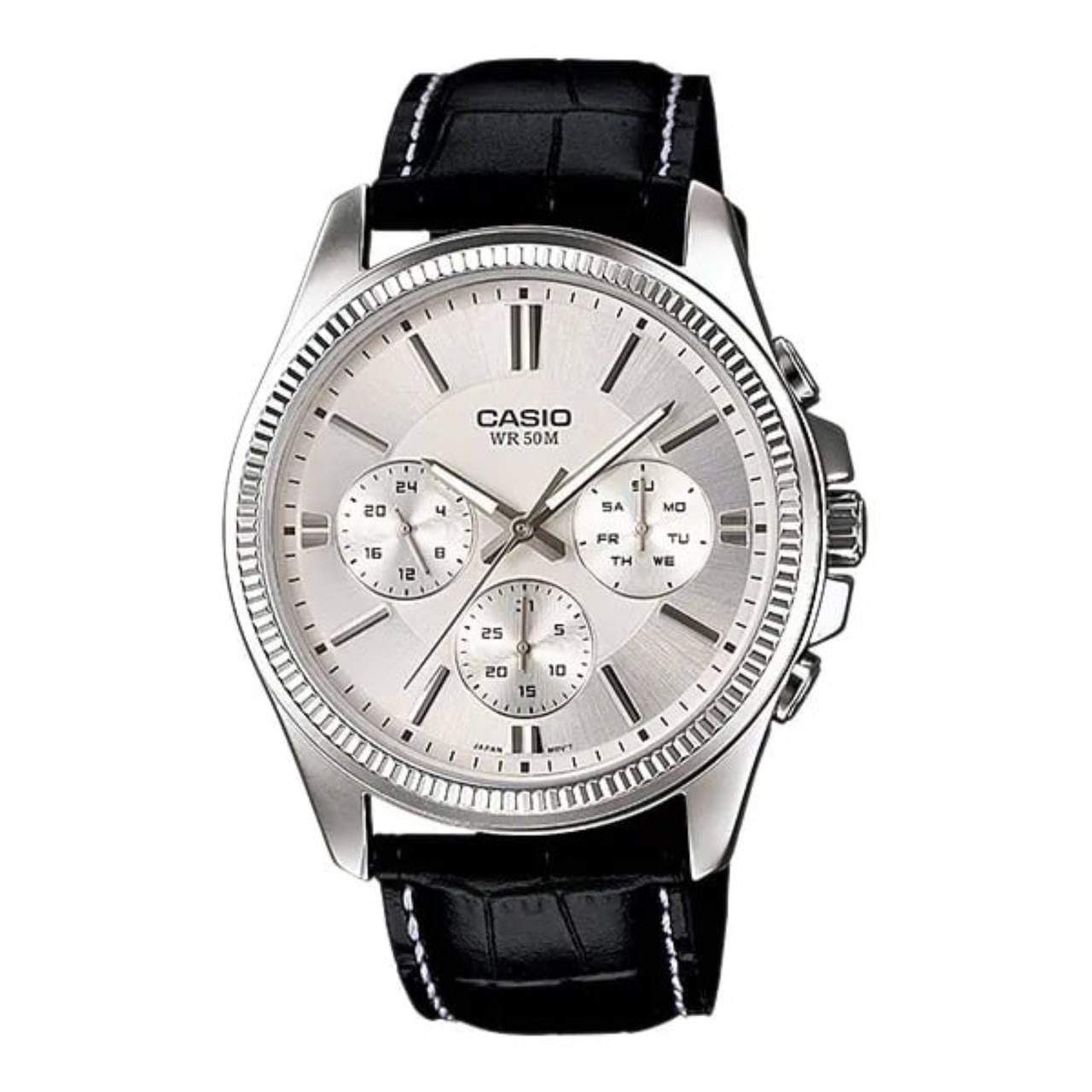 ساعت مچی مردانه Casio مدل MTP-1375L-7AVDF | بند چرمی مشکی با صفحه سفید| سه موتور فعال