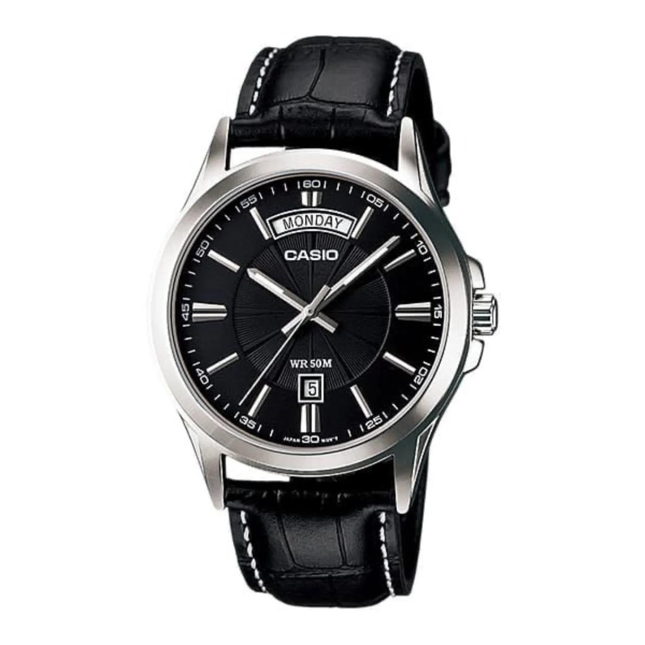 ساعت مچی مردانه Casio مدل MTP-1381L-1AVDF | بند چرم مشکی با صفحه مشکی| کلاسیک