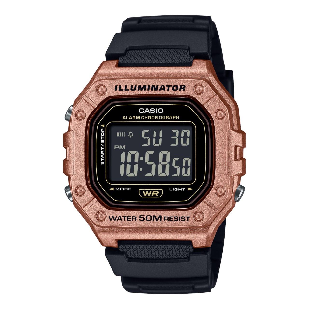 ساعت مچی Casio مدل W-218HM-5BVDF | بند رزینی مشکی، قاب رزگلد | اسپرت و مقاوم