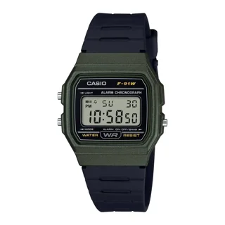 ساعت مچی Casio مدل F-91WM-3A | بند رزینی مشکی، قاب سبز متالیک | دیجیتال و کلاسیک