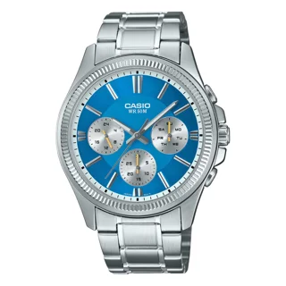 ساعت مچی مردانه Casio مدل MTP-1375D-2A2VDF | بند استیل نقرهای با صفحه آبی| سه موتور فعال