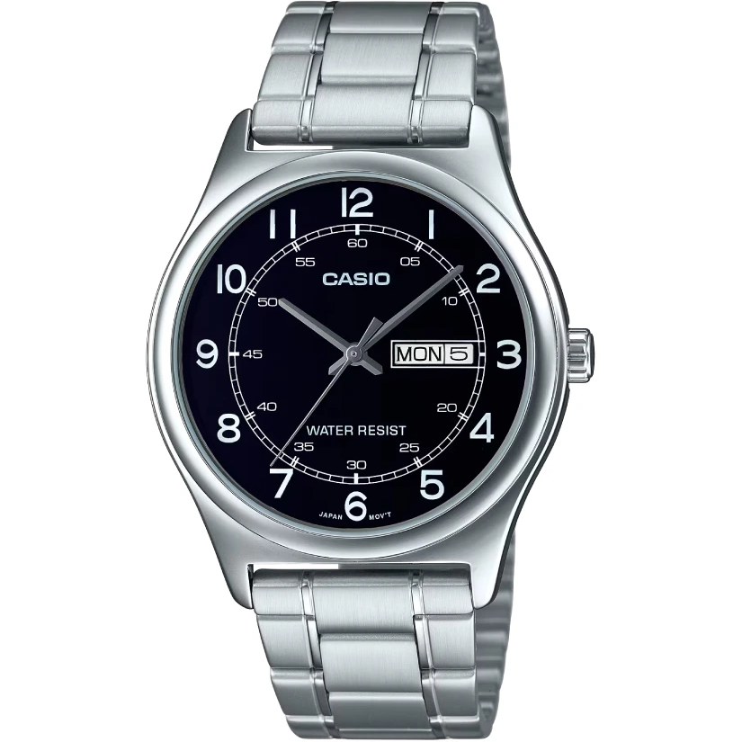 ساعت مچی مردانه کاسیو Casio MTP-V006D-1B2 | بند استیل نقره‌ای، صفحه مشکی کلاسیک و رسمی