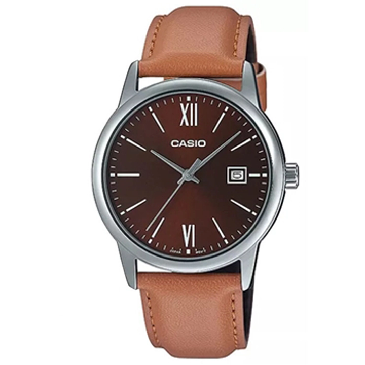 ساعت مچی مردانه کاسیو Casio MTP-V002L-5B3 | بند چرمی قهوه ای، صفحه قهوه ای کلاسیک و رسمی