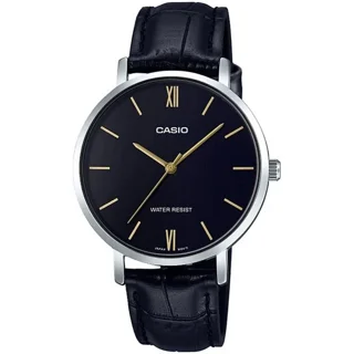 ساعت مچی زنانه Casio مدل LTP-VT01L-1B | بند چرم مشکی،قاب نقره ای و صفحه مشکی کلاسیک