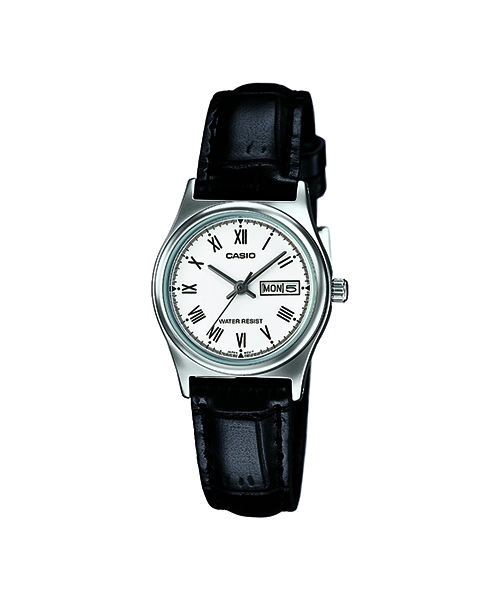 ساعت مچی زنانه Casio مدل LTP-V006L-7B | بند چرم طبیعی و صفحه سفید | کلاسیک
