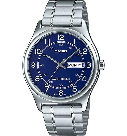 ساعت مچی مردانه کاسیو Casio MTP-V006D-2B | بند استیل نقره‌ای، صفحه سرمه ای کلاسیک و رسمی